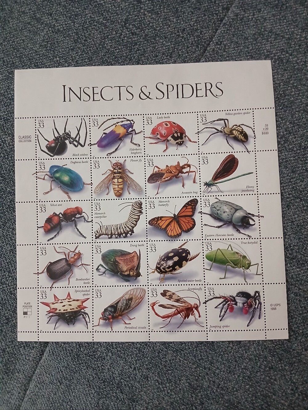 Insects & Spiders Collectible Stamp Sheet - Colorful Bug Illustrations